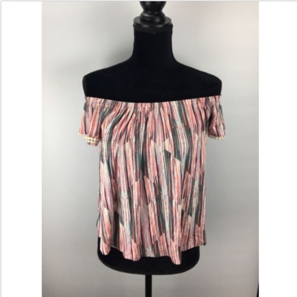 LUSH Women’s XL Off the Shoulder Blouse Stripes - Picture 2 of 7